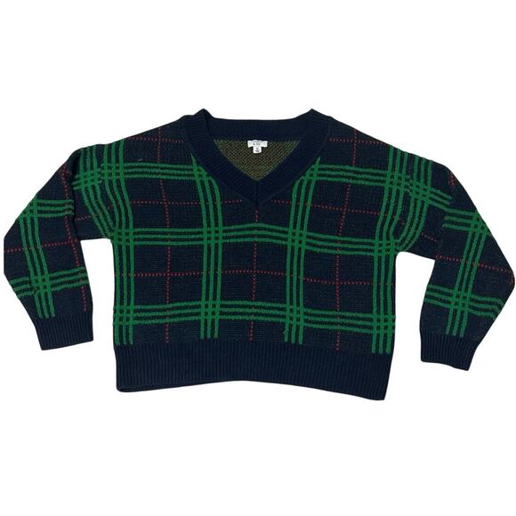 Crown & Ivy v neck plaid pullover sweater woman’s size medium, blue, green, red - Picture 1 of 4
